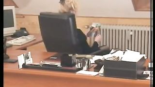 Mature Wife wanking in Office, Older Pantyhose Wife masturbating