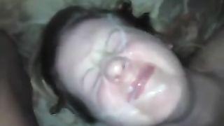 My lascivious wifey sucks my weiner and receives her face overspread with cum