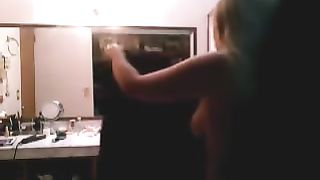 I love spying on my excited white bitch in the shower room