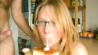 My immodest golden-haired gf blows me and tops her cheesecake with my cum