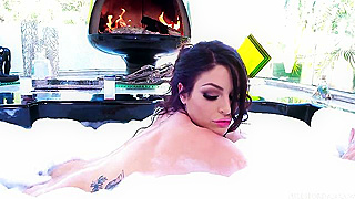 Redhead Soaps Up Her Tight Pussy Before Getting Pounded Hard In The Tub