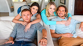 Masked Stepbrothers Prank Their Horny Stepsisters With A Sneaky Swap And Eat Them Out Like Pros