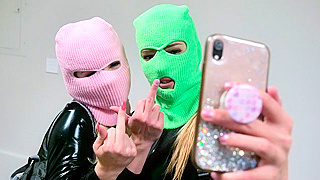 Two Sneaky Babes Get Caught Stealing and Shut Their Dads Up With Dirty Mouths and Tight Pussies