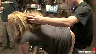 Blonde wench screwed by thugs in hyper store