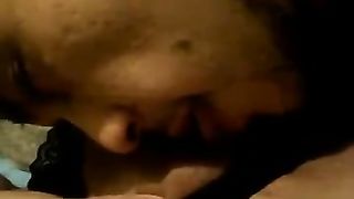 My brunette hair husband sucks my shlong and lets me take up with the tongue her hairless cum-hole