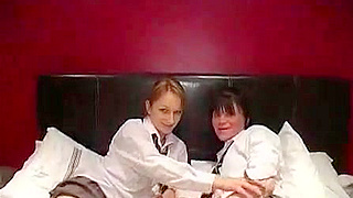 Girls in uniform blow on dicks