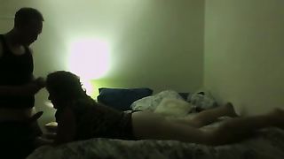 Brunette sweetheart sucks my dong whilst I please her with fingering