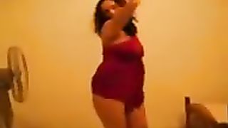 That's my luxurious curvy Arab white bitch in taut red body dancing for me