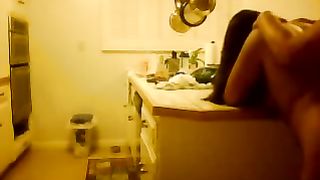Bent over this dark brown doxy in the kitchen and drilled