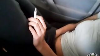 Wife cums in the car waiting at the airport