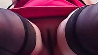 My older breasty black cock sluts in hawt red suit masturbates above the camera