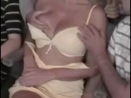 Pretty Blonde Wife Big Tits Groped In Adult Theater photo photo