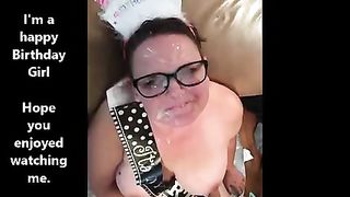 Chubby amateur wife gives a double blowjob fucks with two guys for her birthday