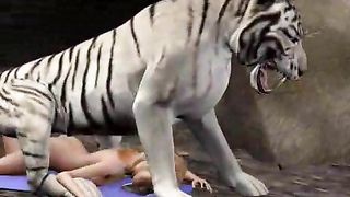 White tiger bonks a nude bitch in the wild - XXX FemeFun