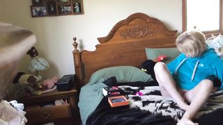 Bitchy mom spreads legs in the bedroom begging her son to come and tease her twat