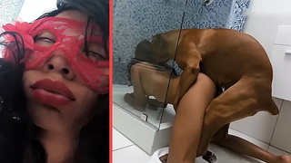 Cumshot over face is what XXX animal lover expects giving blowjob to dog -  XXX FemeFun