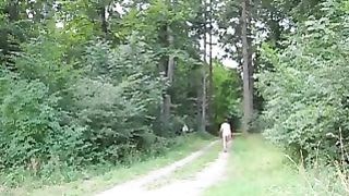 Walking around in nature's garb in the forest male dilettante nude in public