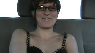 Public sex in the back seat of an mpv in front of truckers
