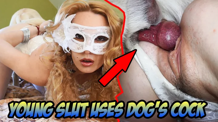 XXX Bitch In Mask And Stockings Fucked By A Beautiful White Dog XXX