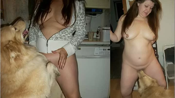 Mom With Sexy Tan Lines Permits Dog To Lick XXX Peach In Kitchen XXX