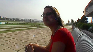 Bespectacled Babe Giving Mindblowing Blowjob Ending In Hefty Facial Cumload Outdoor.