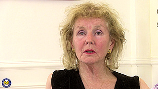 Mature amateur blonde British granny shows off her pierced pussy