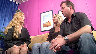 Blonde Milfs In Black Stockings Skillfully Sucking And Fucking The Dude's Hard Cock