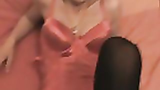 Sexy housewife wearing red basque and dark nylons oral pleasure