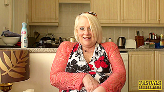 Blonde Granny's Lusty Crotch Glistens Wet, Fingers Probing Deep Inside