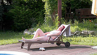 Hot Granny Moans Deeply, Fucking Wildly By The Glistening Poolside Sun