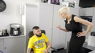 Blonde Babe with Short Hair Fucks Her Lucky Employee Hard in the Office
