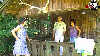 German Housewife Gets Wild in Amateur Outdoor FFM Threesome Action