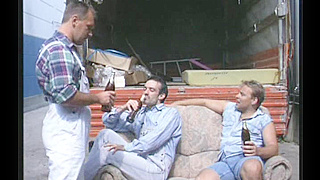 Horny Furniture Movers Bang Her Granny Mouth and Pussy in Rough Gangbang