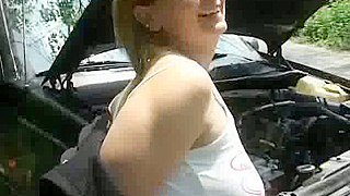 Busty Brunette Gets Fucked Hard in the Forest After a Car Breakdown