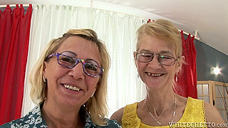 Busty Blonde Grannies Finger and Toy Each Other's Shaved Pussies on Camera