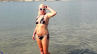 Shamelessly Masturbating Solo Wife Strips and Teases on a Public Beach