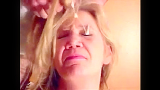 Horny Blonde Granny Takes a Hot Cumshot on Her Eyes and Moans with Pleasure