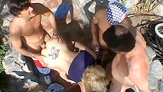 Sizzling Blonde Mature Milf With A Luscious Ass Enjoys Wild Gangbang Outdoors