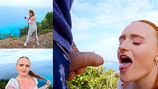 Him Pee on Busty Pixie in Public While Filming Her Wetting Grey Leggings