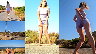 Morning Walk Gone Wild ☆ Sexy Woman's Soaked Sweatpants and Panties After Guzzling Water
