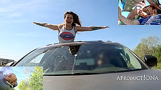 Voyeur Watches Piss-Soaked Babe Drench Lucky Guy's Face in Moving Car