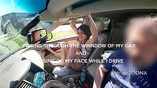 Voyeur Watches Piss-Soaked Babe Drench Lucky Guy's Face in Moving Car