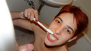 Kinky French Babe Swallows Cum and Pisses While Brushing Teeth After Blowjob