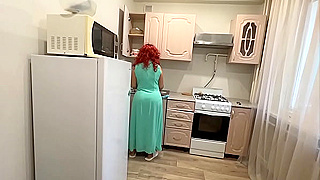 Slutty Mom with a Huge Ass Gets Anal-Fucked by Her Horny Son in the Kitchen