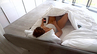 Cam Catches Wife Hotel Room Masturbation Session While Watch lez Porn