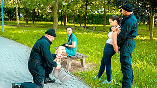 Busty Thief Gets Caught And Roughly Fucked By Horny Cops In Park Bust