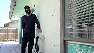 Voyeur Spies on Armani Masturbating, Security Guard Gets Titty Fuck Reward