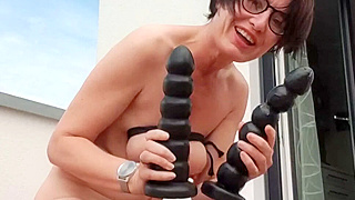 Big-Titted Mature Takes Huge Monster Anal Plug With Squirting And Pissing
