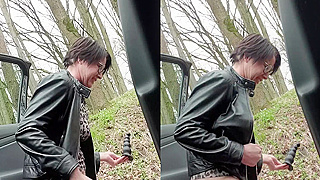 Busty Milf Whore Drives Naked And Pisses In Her Car