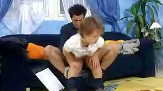 Dwarf wife golden-haired fucking with a white large cock